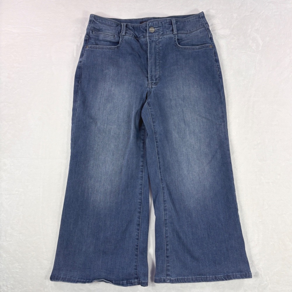 NYDJ Wide Leg Jeans Cropped 8 Blue Medium Wash Lift Tuck Cool Embrace High Rise